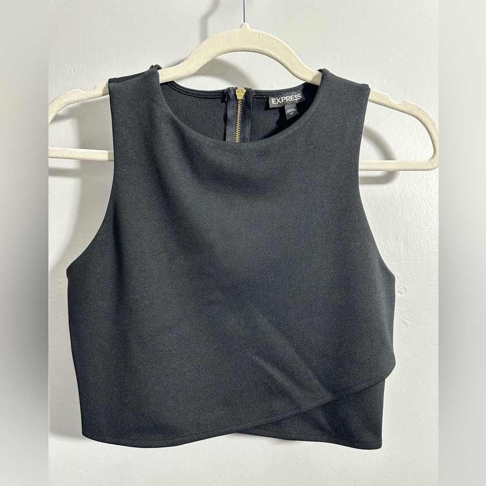 Express Women’s S Black Cropped Cutout Zip Back High Neck Top | SKU 0936